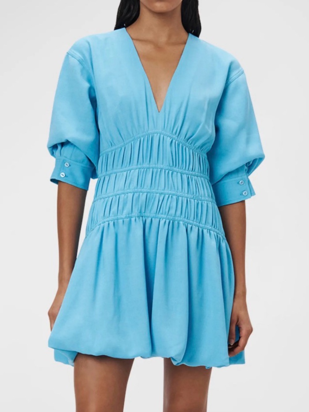 Jonathan Simkhai Blue V-Neck Smocked Mini Dress